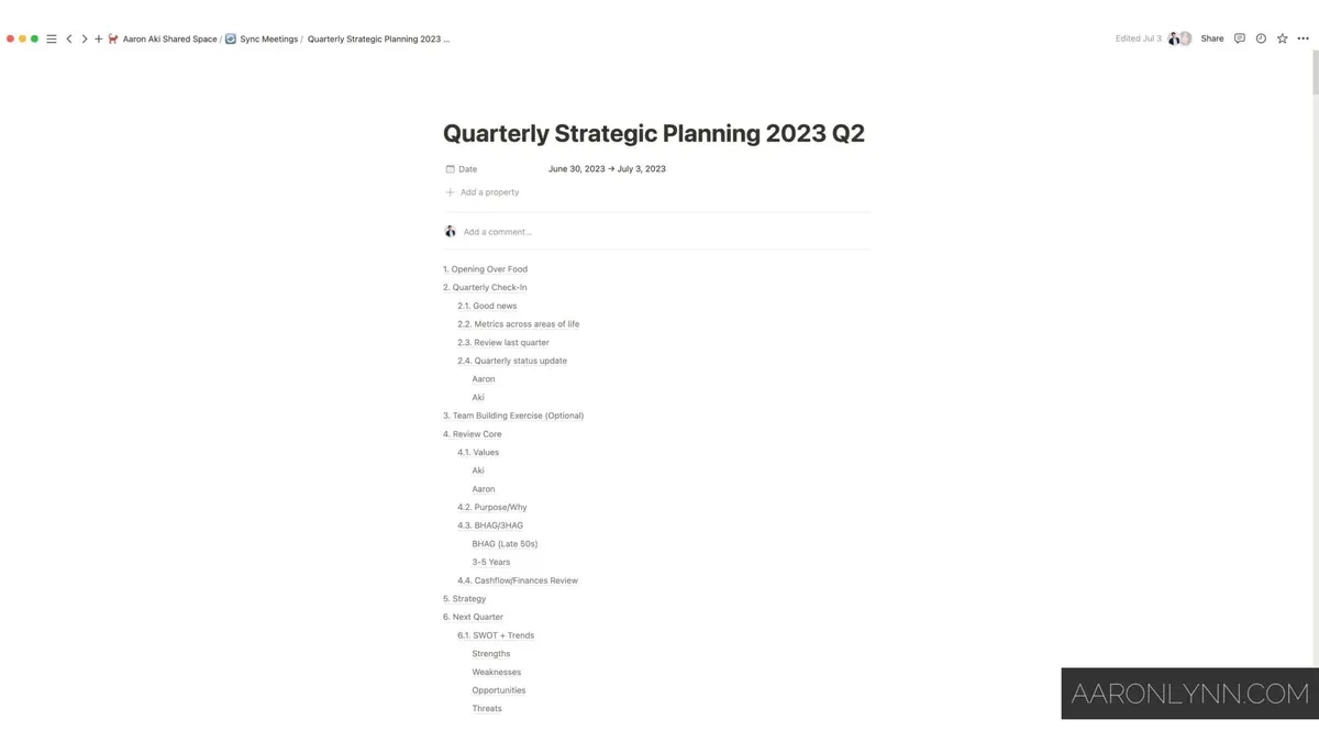 Completed Strategic Planning for Couples