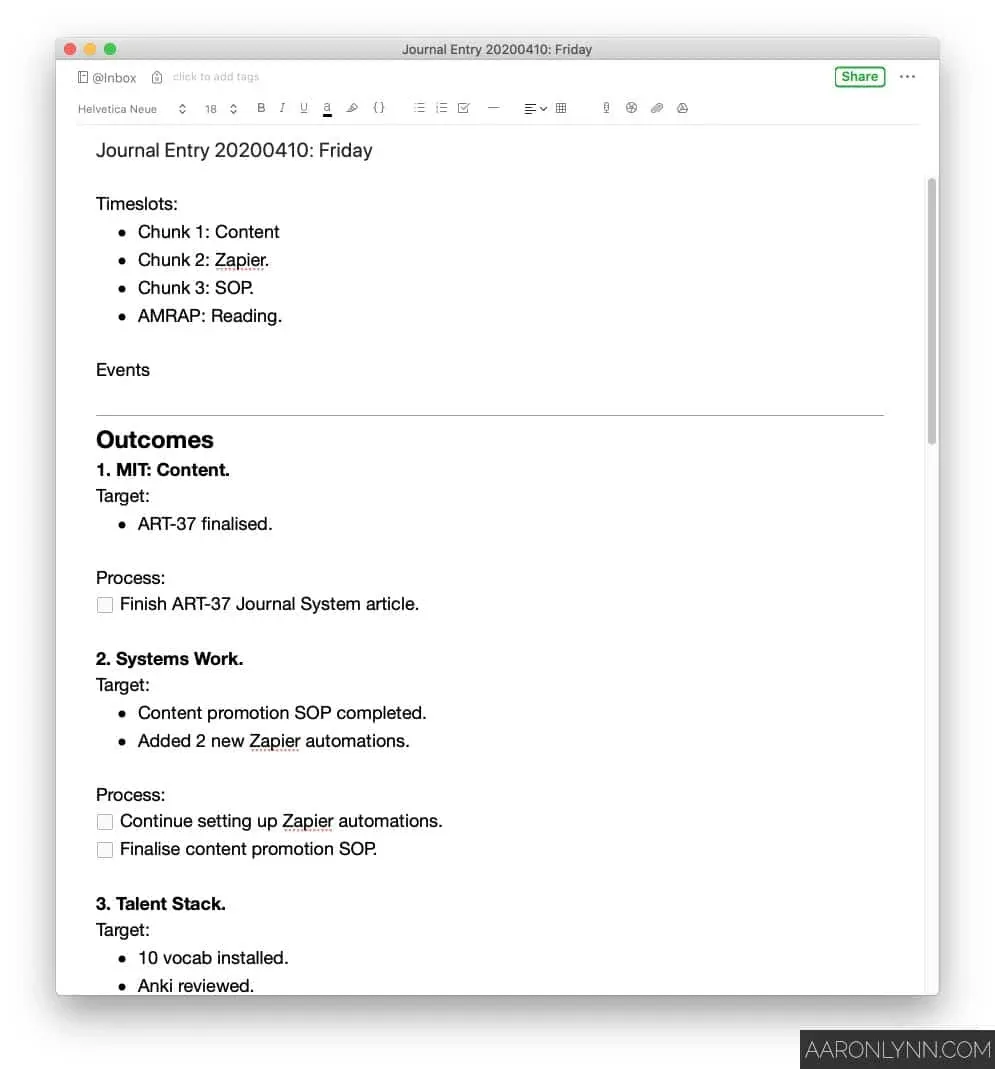 Daily Journal Entry Example