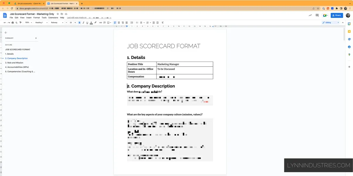 Job Scorecard Format