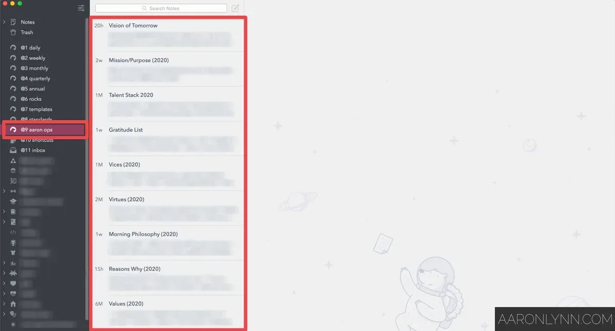 Example Personal Ops Documents in Bear