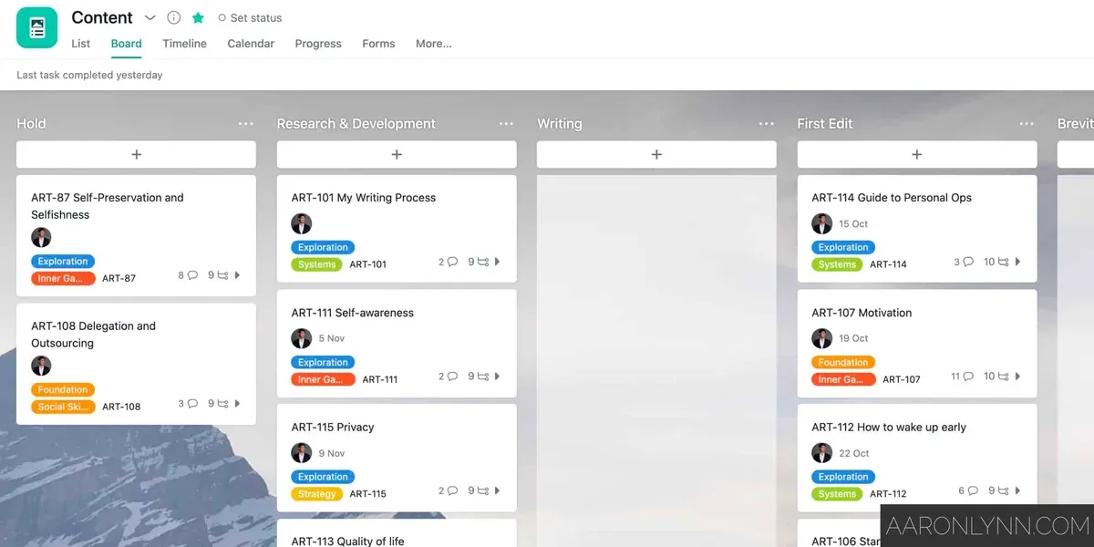 Writing Kanban Board